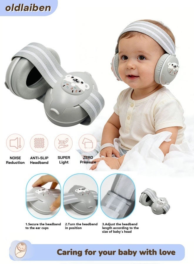 الدليبن واقيات أذن للأطفال الرضع والأطفال الصغار، واقيات أذن قابلة للتعديل لحماية الأذن، وسماعات رأس عازلة للضوضاء لحماية الأذن، والنوم، ومستلزمات السفر للأطفال (رمادي). - Image 1